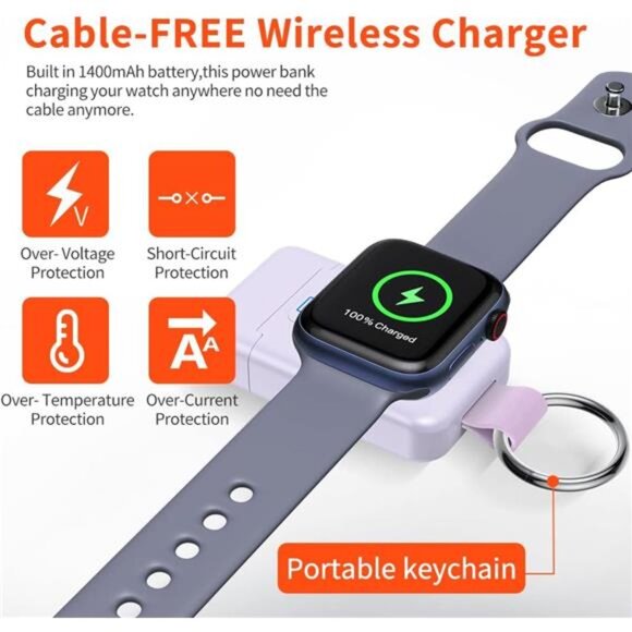 Portable Wireless Charger for Apple Watch,HUOTO iWatch Charger 1400mAh Smart - Picture 6 of 7